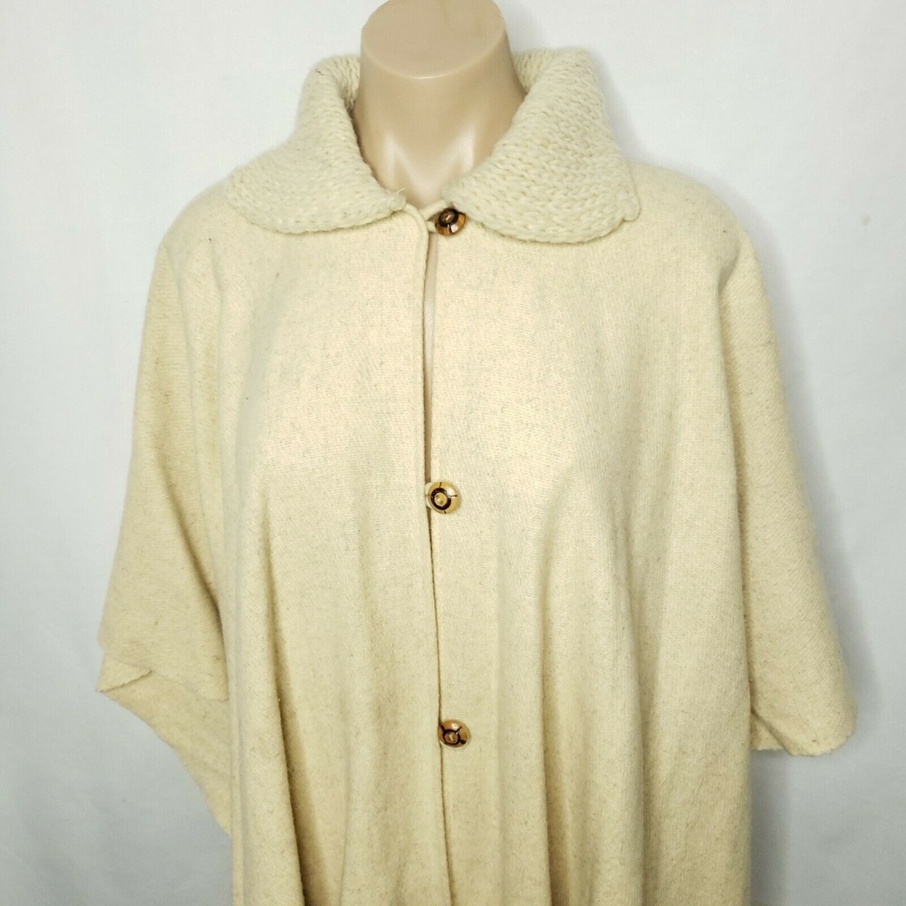 Vintage Beige Oatmeal Wool Blanket Poncho Cape - Picture 8 of 8